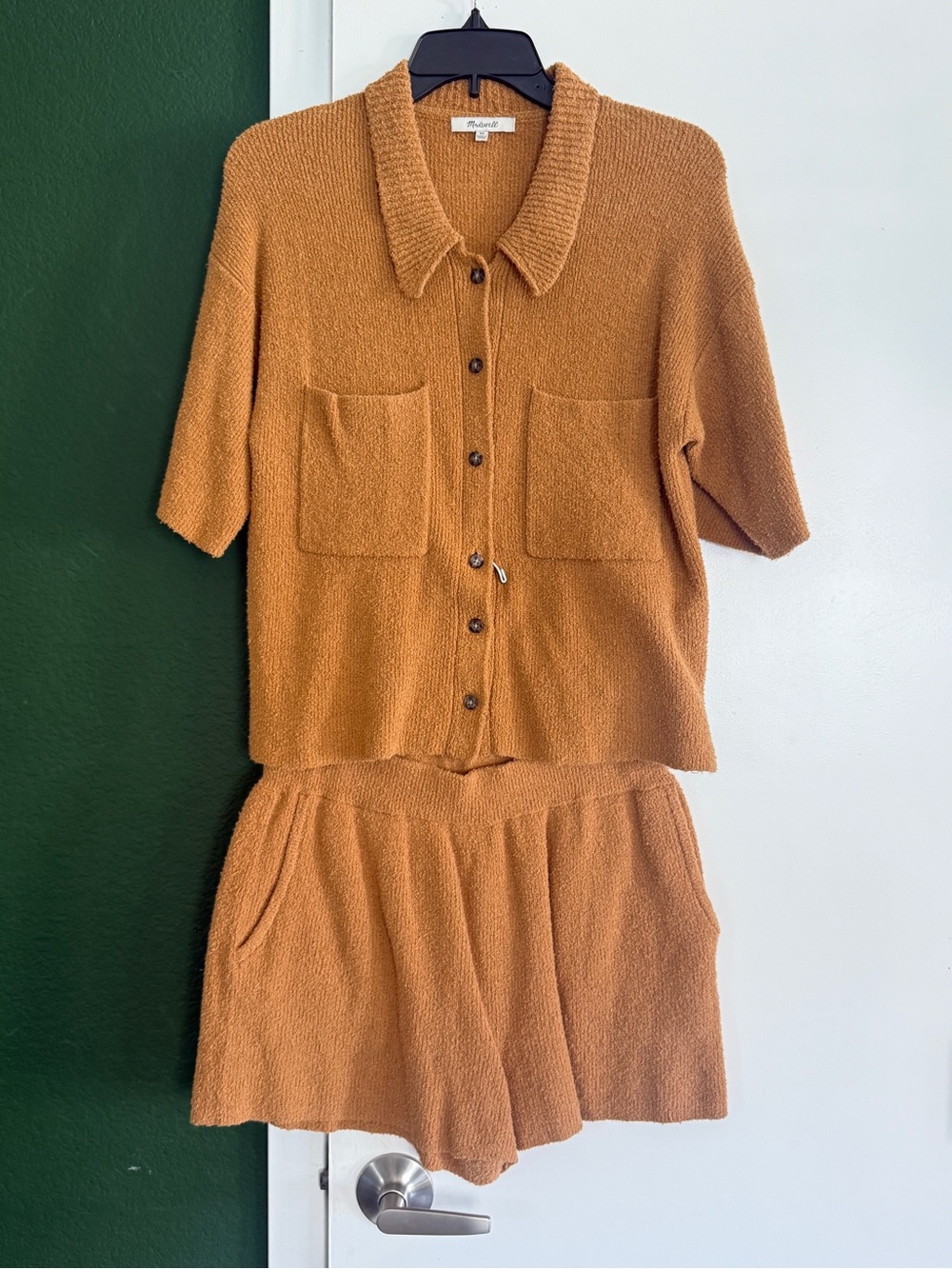 Madewell Camel Button-Front Knit Top and Shorts Set